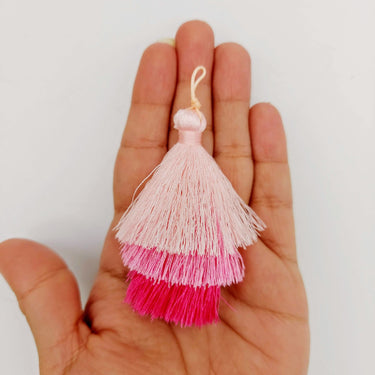 Pink Cotton Tassels in Three Layers, Tassel Charms, Tiered Tassels x 2